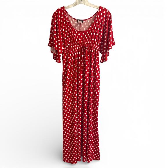 Star Vixen Dresses & Skirts - Star Vixen Petite Small Red Polka Dot Empire Waist Maxi Dress Flutter Sleeve